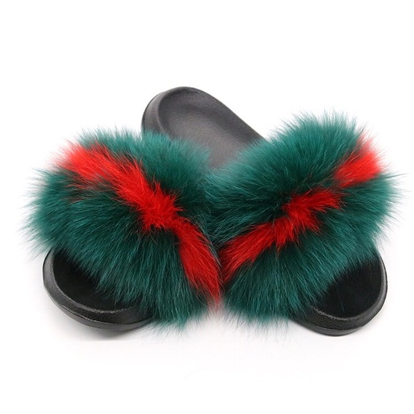NEW! Real Fox Fur Slides / Fur Slippers - Picture 2 of 6
